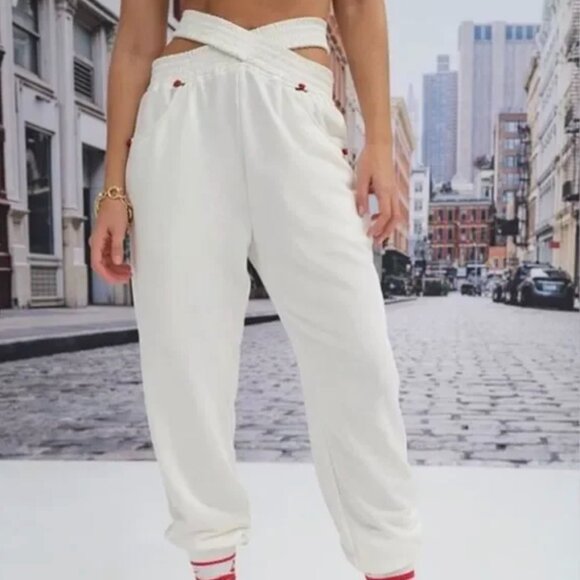 For Love and Lemons Frankie Rosette Crossover Waistband Sweatpants White Sz XS - Picture 1 of 16